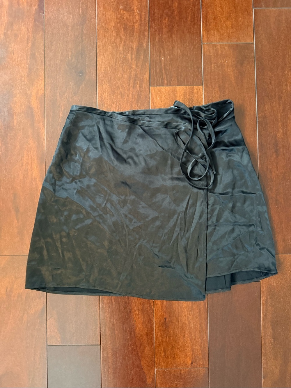 Zara Black Satin Wrap-Style Mini Skirt
